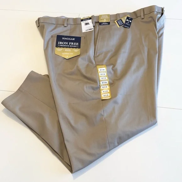 Haggar Big Men Iron Free Premium Comfort Stretch Khaki Dress Pants 50x29 - Picture 12 of 15